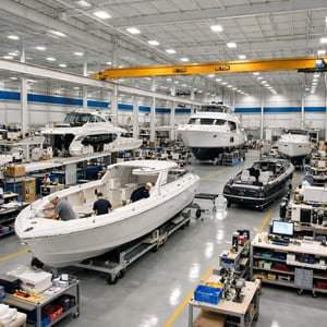 Modern marine manufacturing facility with clean production floor and organized workstations-1-1