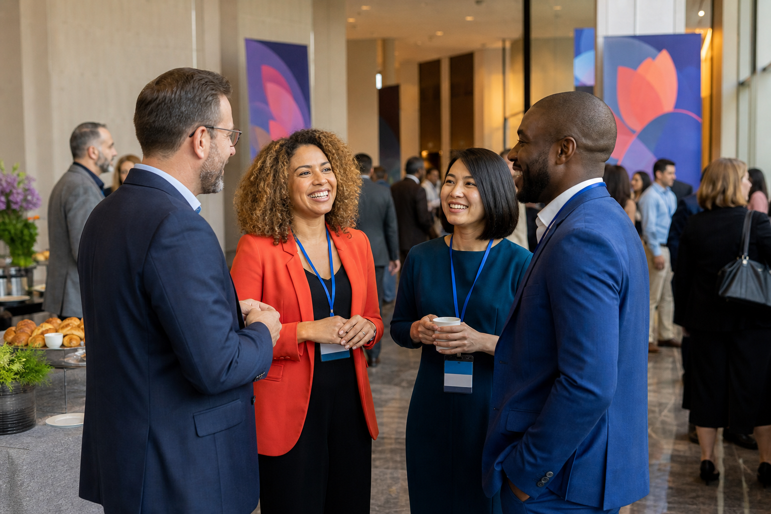 Professionals Networking in Modern Office Setting Professionals Networking in Modern Office Setting
