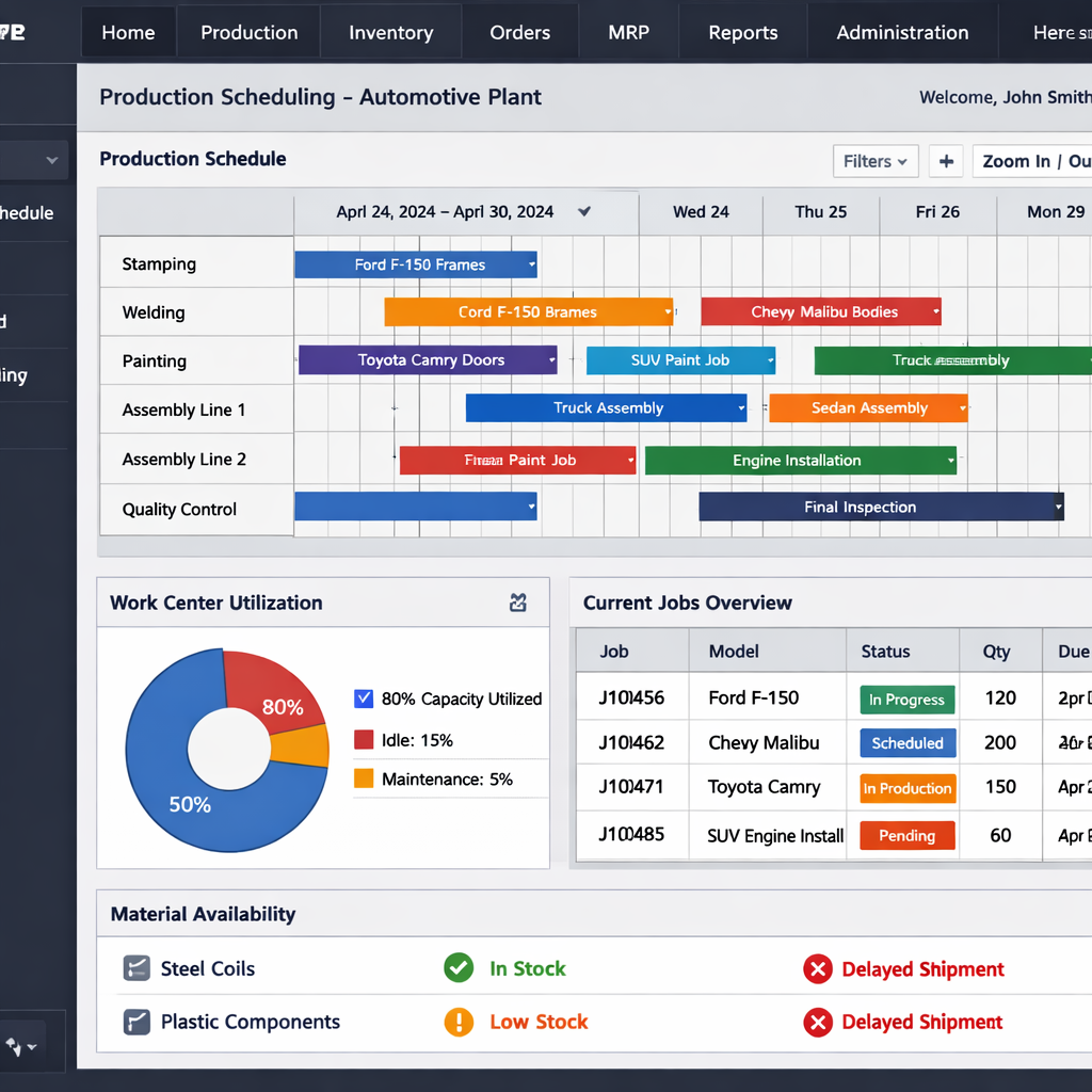 Epicor ERP dashboard showing clean production scheduling interface for automotive manufacturers