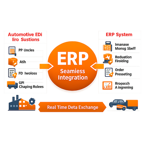 clear diagram showing ERP seamlessly integrated with automotive EDI transactions using our branded orange color as part of it-3-1