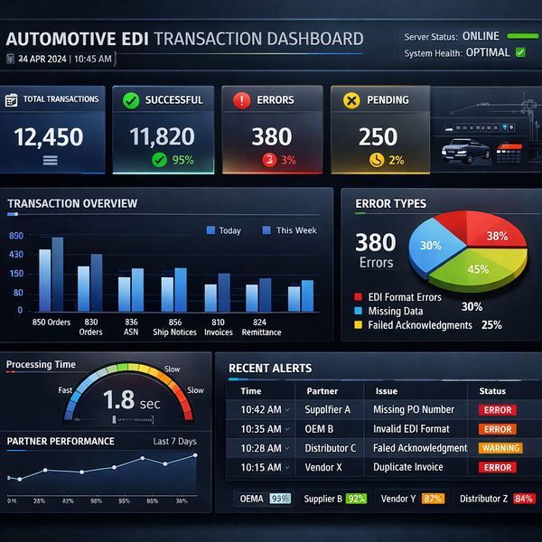 digital dashboard displaying automotive EDI transaction status on modern interface-1